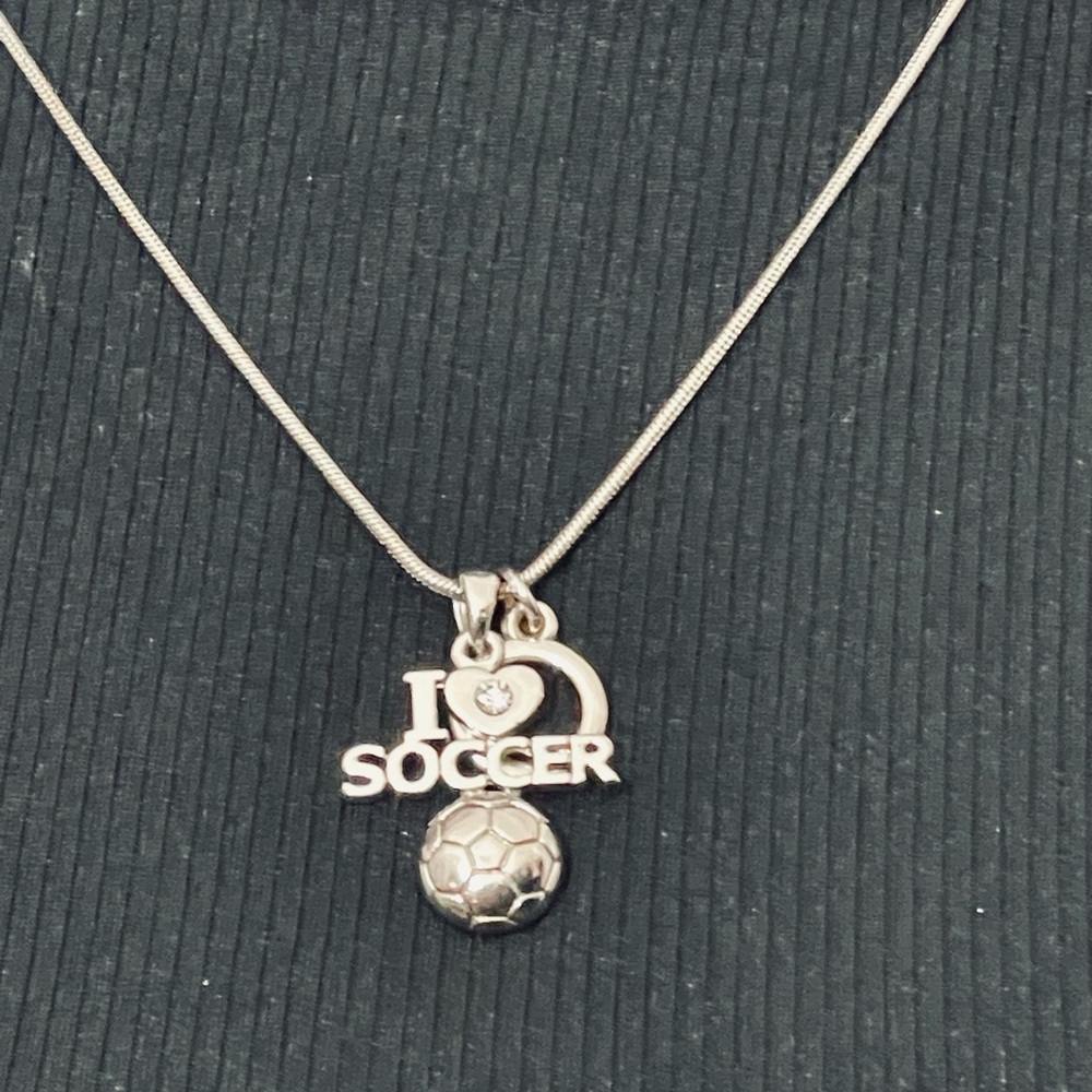 Silver Soccer Necklace with Heart and Crystal Charms